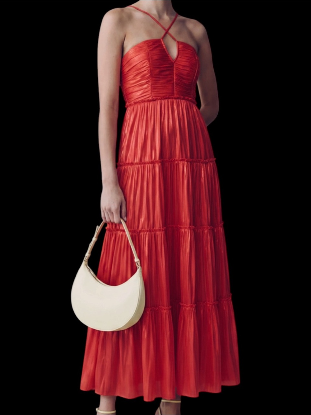 Few Moda o.p.t. Red Tiered Maxi Dress Cross-Strap Bodice NWT